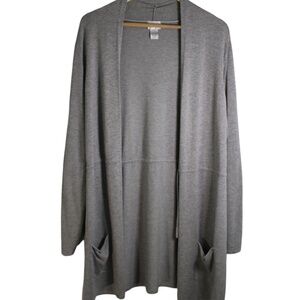 Chico’s size 3 Long Cardigan with Tie Waist and‎ Pockets in Light Grey Sweater